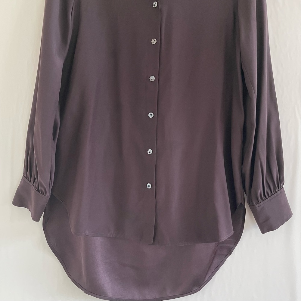 Frame Brown Silk Long Sleeve Mandarin Collar Top Size S - Picture 4 of 11